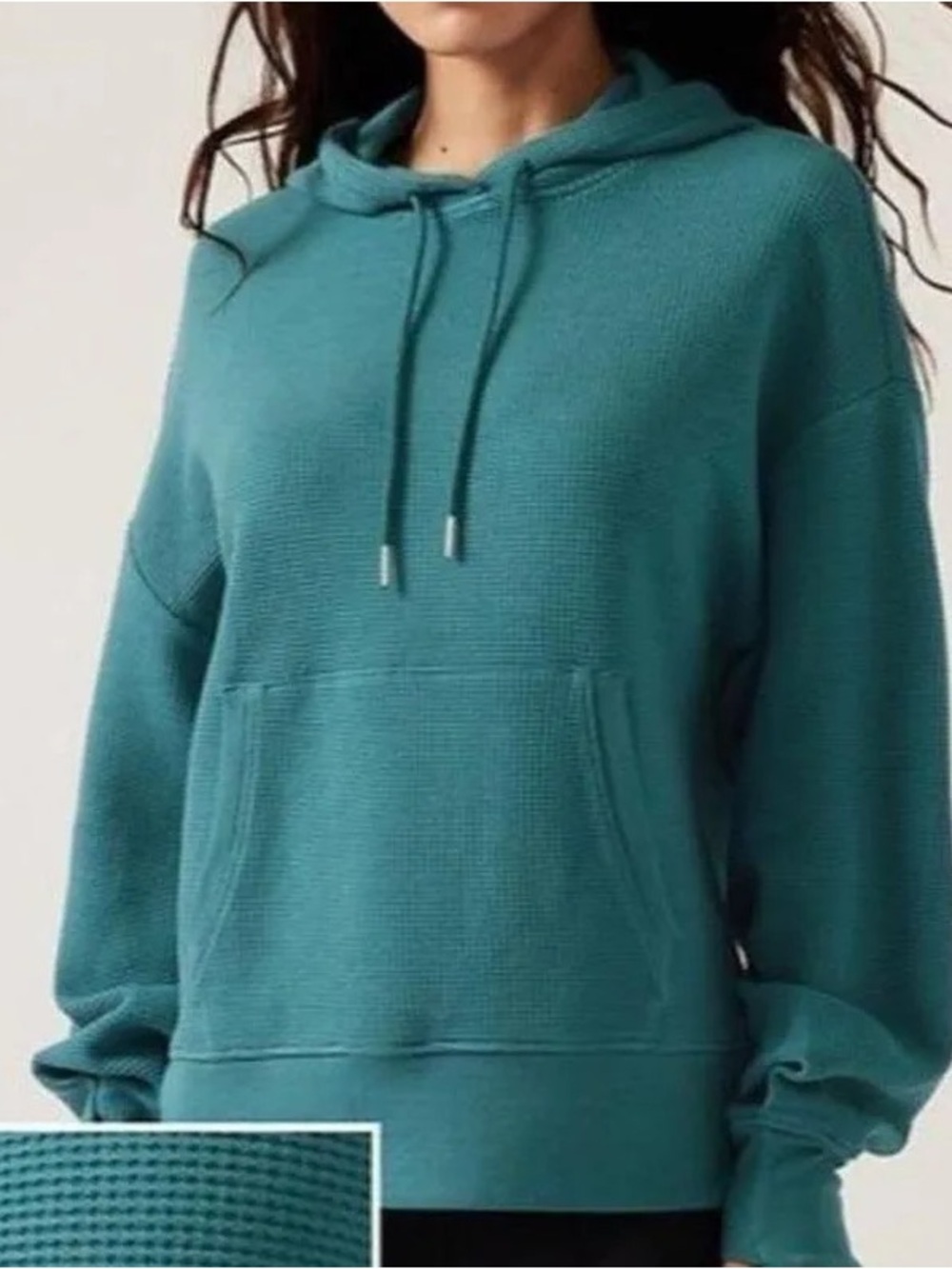 Athleta Balance Waffle Hoodie Sweatshirt in Aqua Teal Green, Women’s size Small